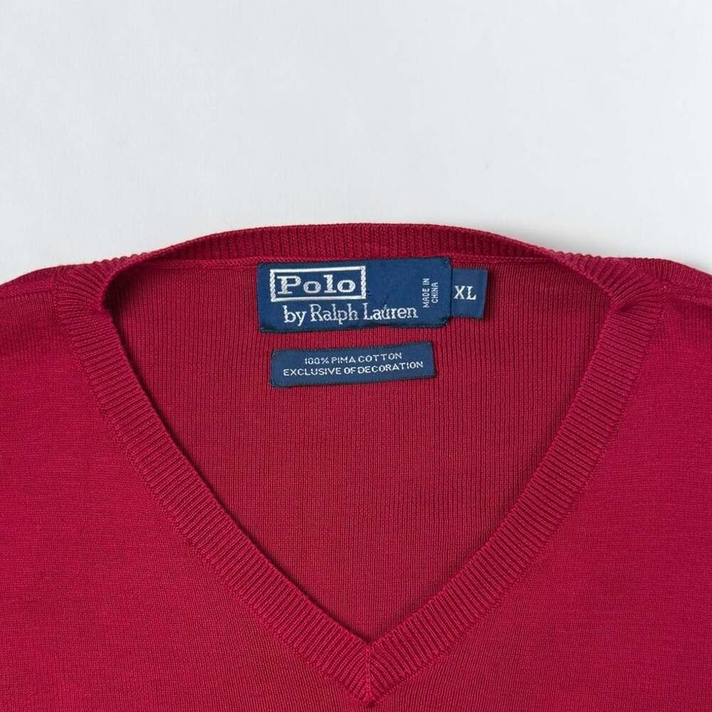 Polo Ralph Lauren Sweater Mens XL Red Pima Cotton V Neck Embroidered Pony